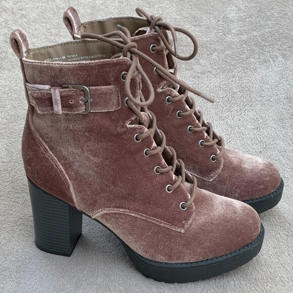 Madden Girl Shoes - Madden Girl Jitter Jitt Crushed Velvet Lace Up Platform Heeled Boots Sz8